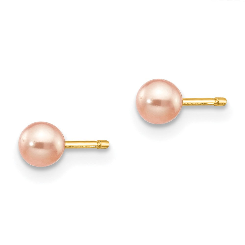 14k 3- Pink Round Freshwater Cultured Pearl Stud Post Earrings