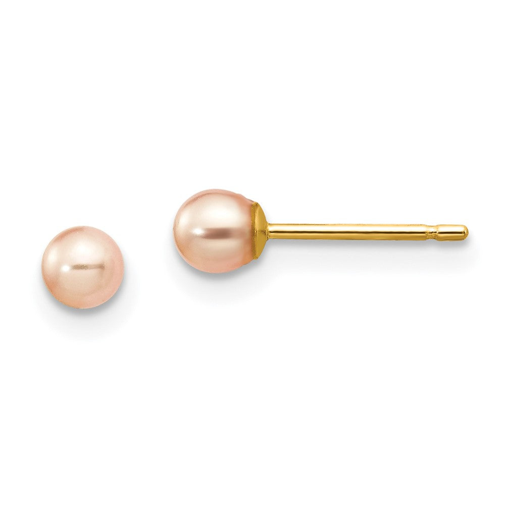 14k 3- Pink Round Freshwater Cultured Pearl Stud Post Earrings