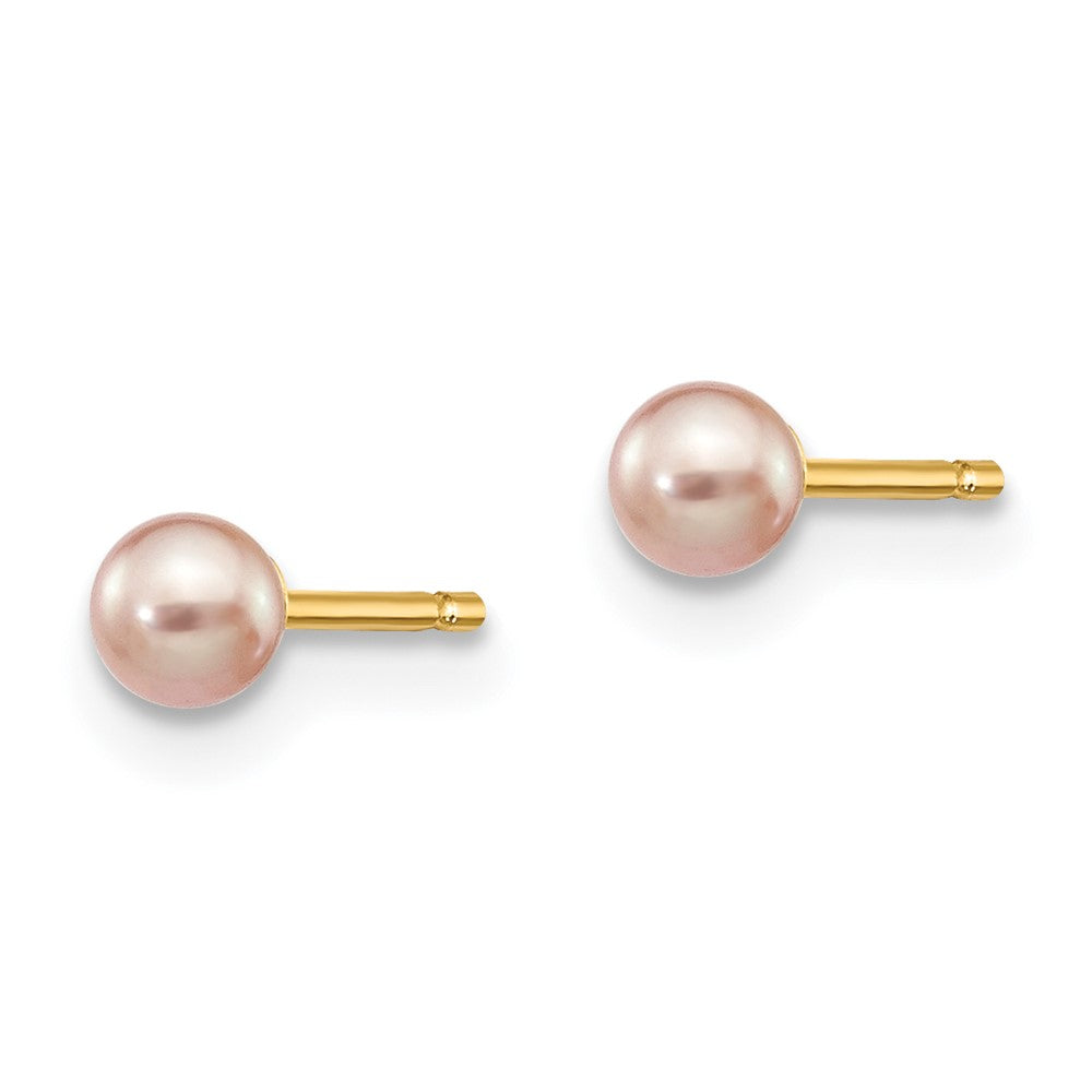 14k 3- Purple Round Freshwater Cultured Pearl Stud Post Earrings
