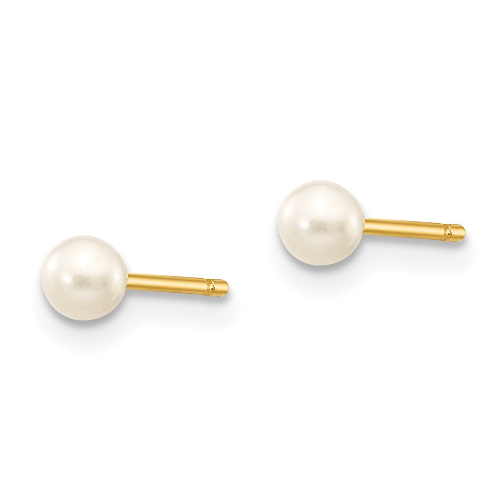 14k 3- White Round Freshwater Cultured Pearl Stud Post Earrings