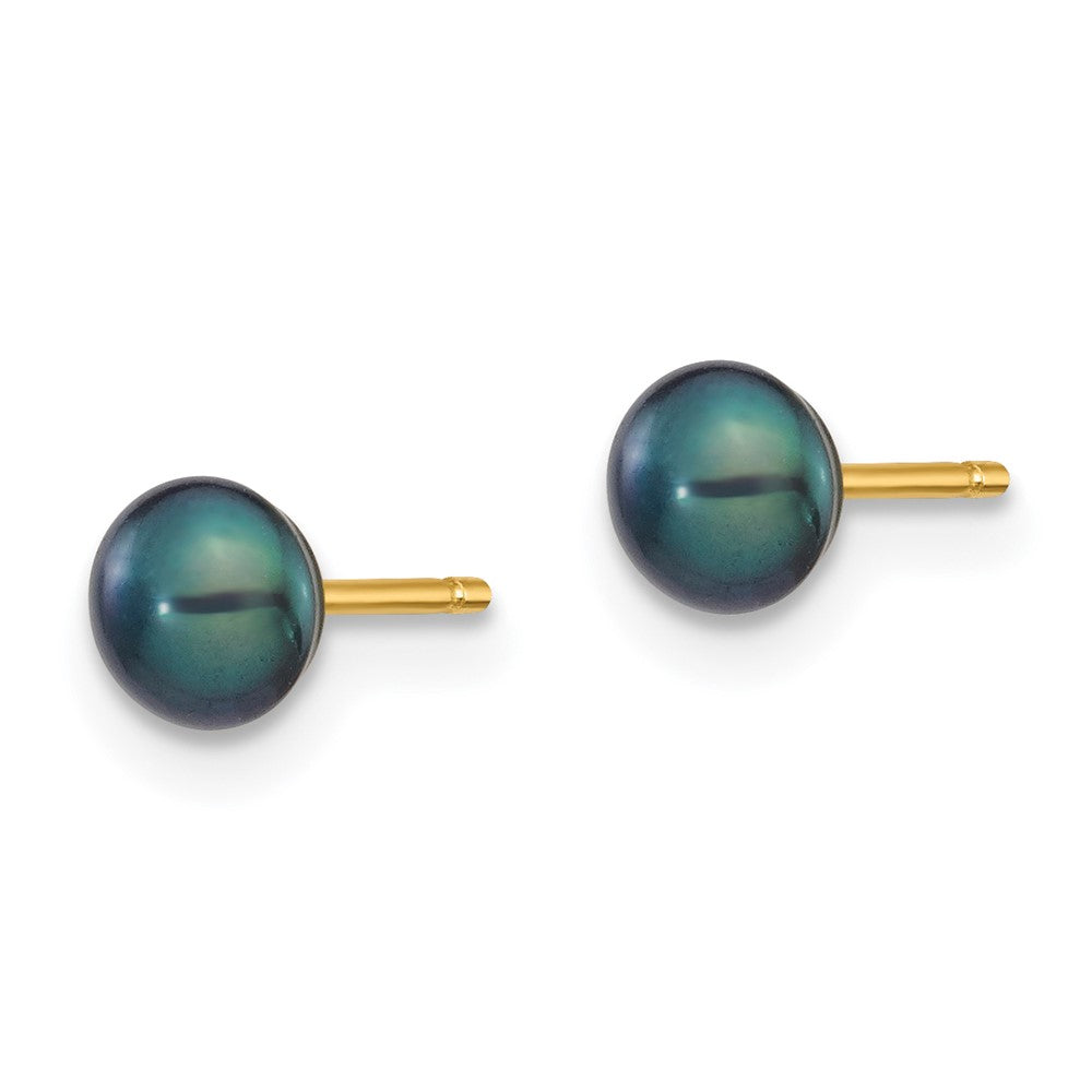 14k 4- Black Button Freshwater Cultured Pearl Stud Post Earrings