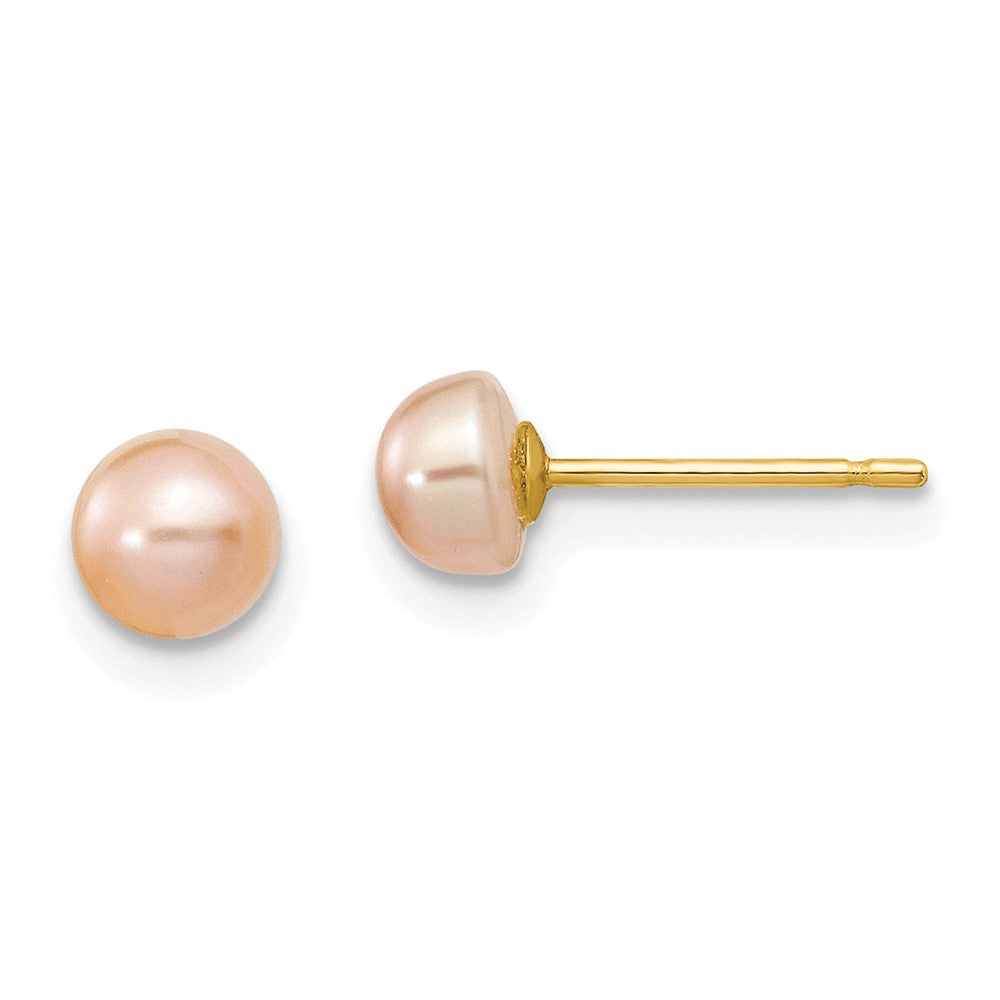 14k 4- Pink Freshwater Cultured Button Pearl Stud Post Earrings