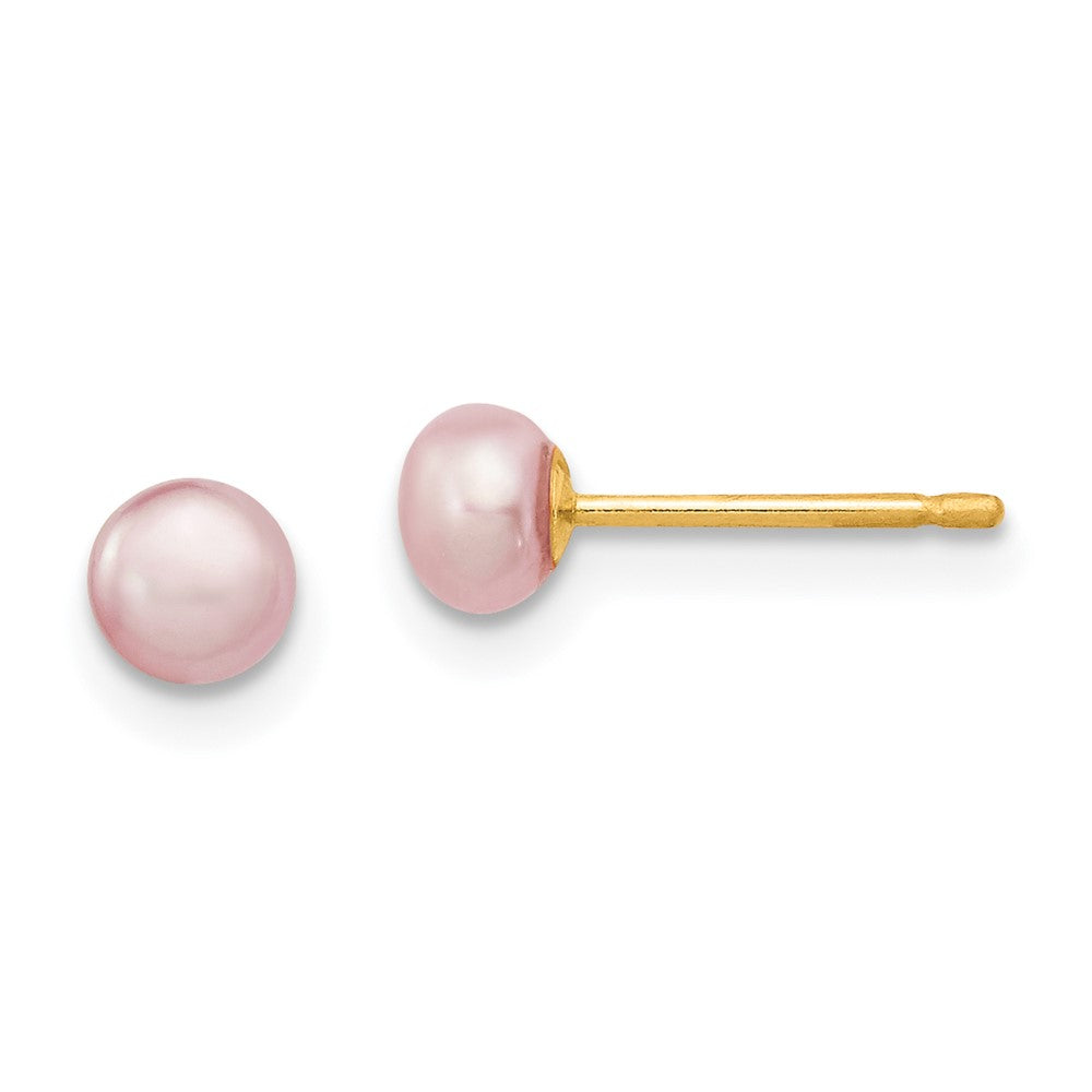 14K 4- Purple Freshwater Cultured Button Pearl Stud Post Earrings