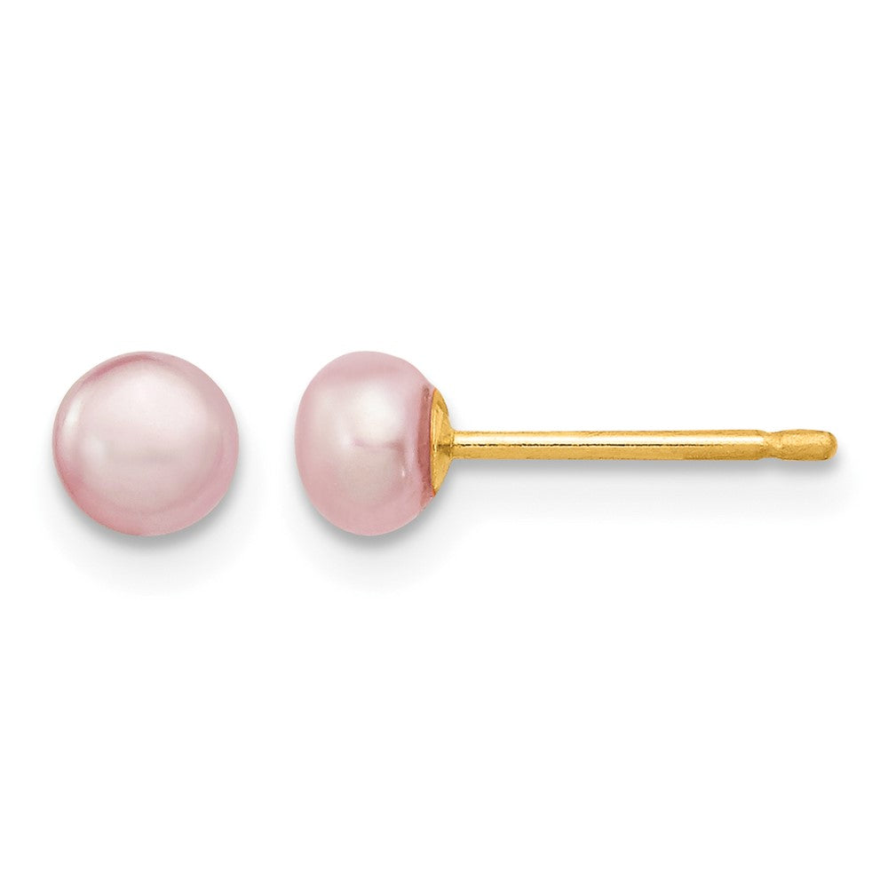 14K 4- Purple Button Freshwater Cultured Pearl Stud Post Earrings