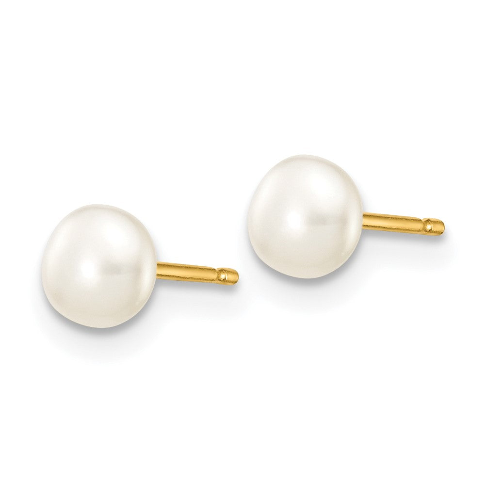 14k 4- White Button Freshwater Cultured Pearl Stud Post Earrings