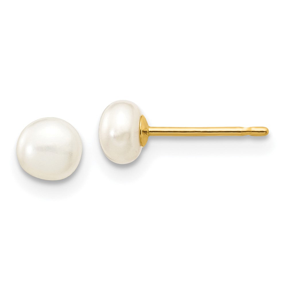 14k 4- White Button Freshwater Cultured Pearl Stud Post Earrings
