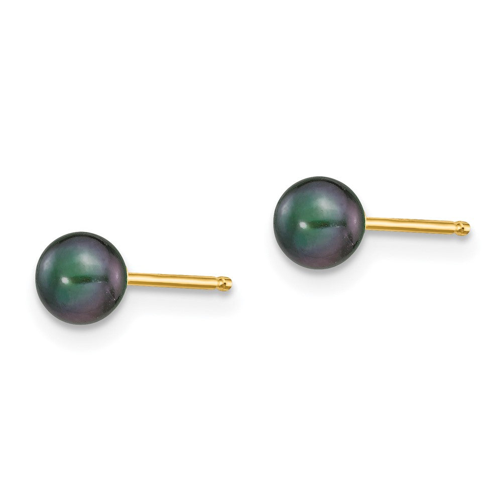14k 4- Black Round Freshwater Cultured Pearl Stud Post Earrings