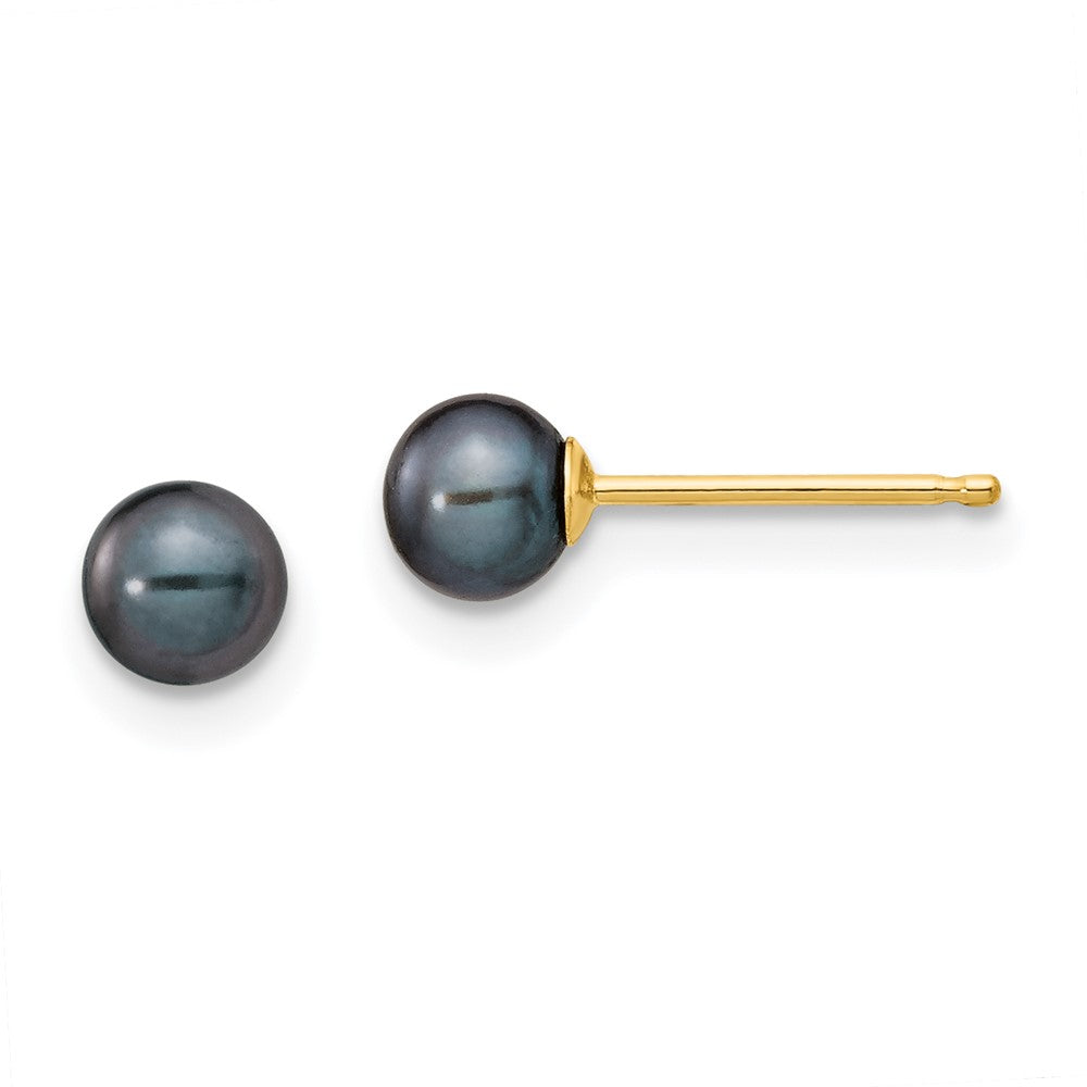 14k 4- Black Round Freshwater Cultured Pearl Stud Post Earrings