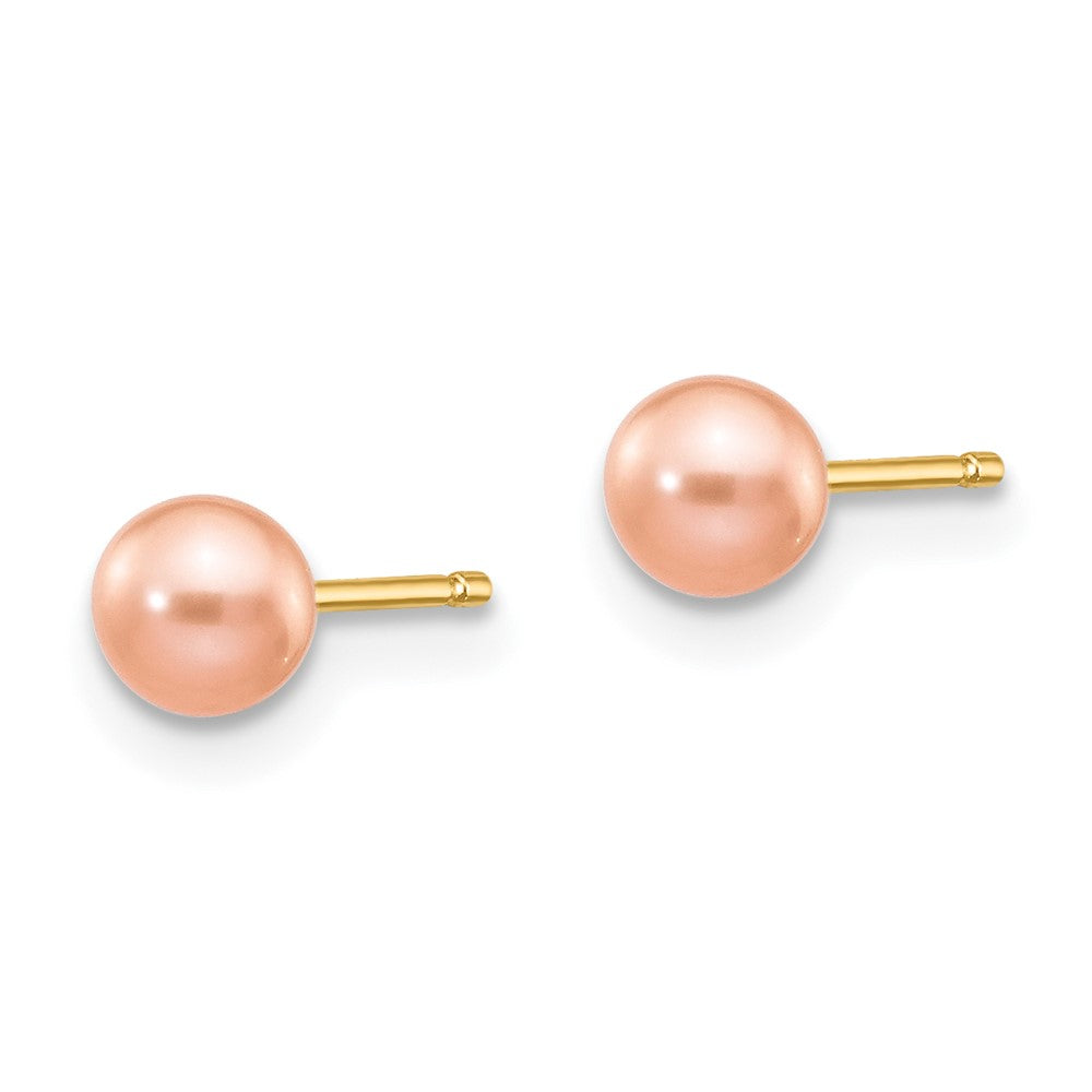 14k 4- Pink Round Freshwater Cultured Pearl Stud Post Earrings