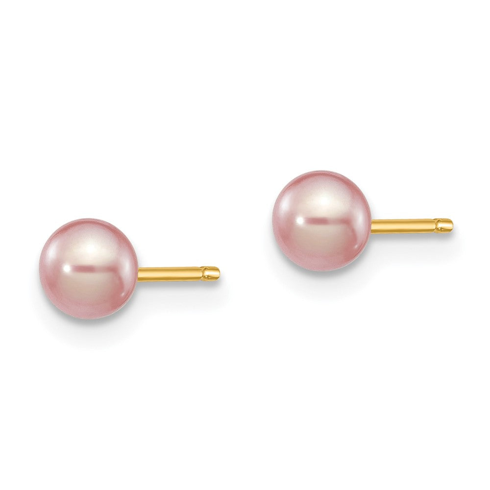 14k 4- Purple Round Freshwater Cultured Pearl Stud Post Earrings