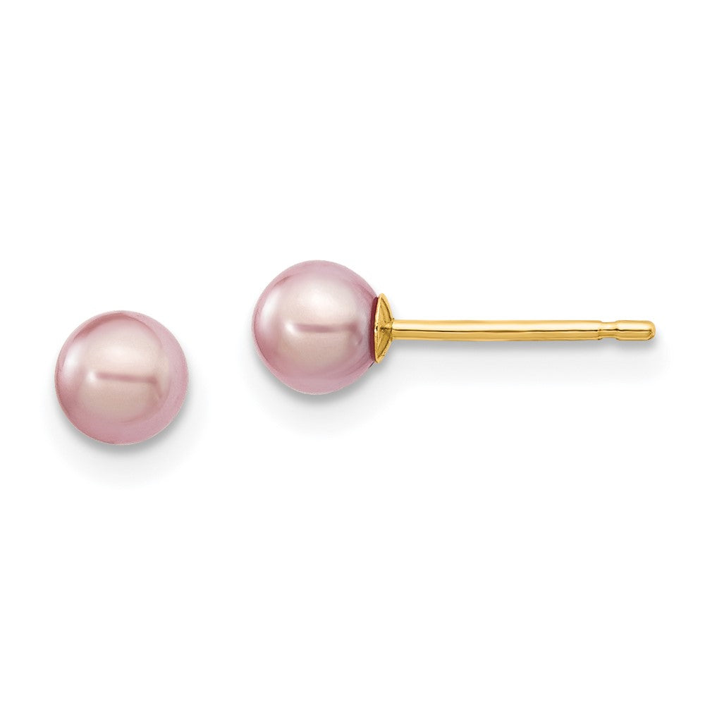 14k 4- Purple Round Freshwater Cultured Pearl Stud Post Earrings