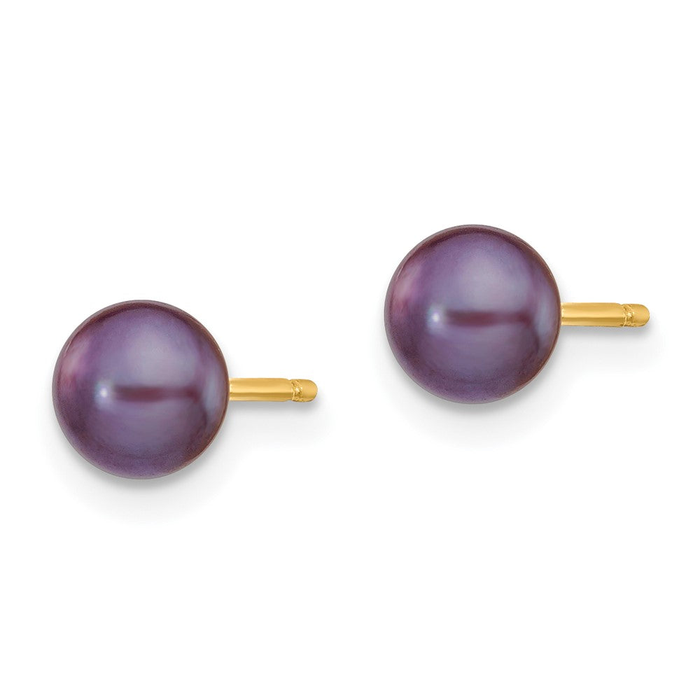 14k 5- Black Button Freshwater Cultured Pearl Stud Post Earrings