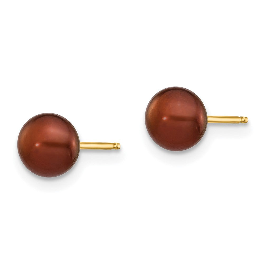 14k 5- Brown Button Freshwater Cultured Pearl Stud Post Earrings