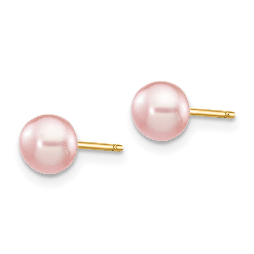 14k 5- Pink Button Freshwater Cultured Pearl Stud Post Earrings