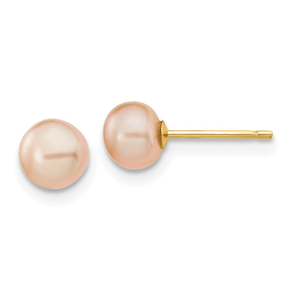 14k 5- Pink Button Freshwater Cultured Pearl Stud Post Earrings