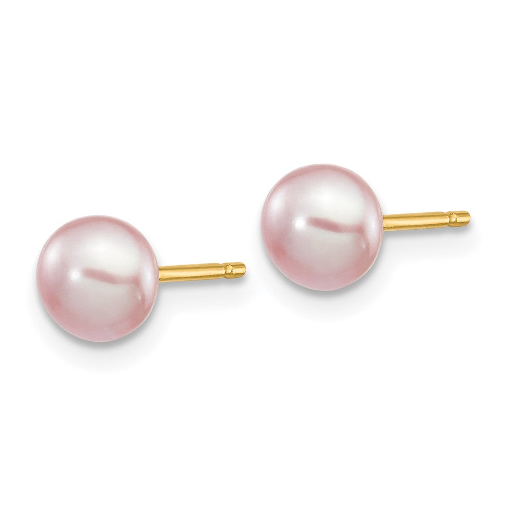 14k 5- Purple Button Freshwater Cultured Pearl Stud Post Earrings