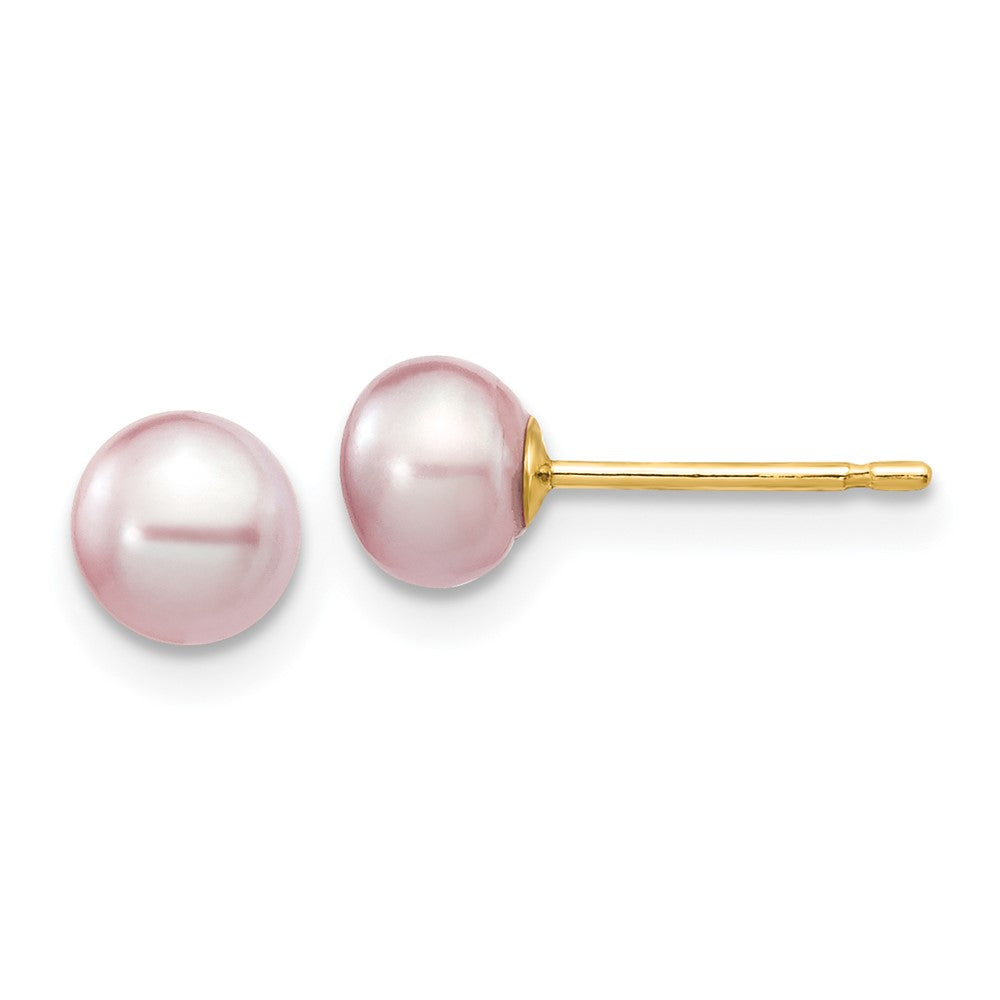 14k 5- Purple Button Freshwater Cultured Pearl Stud Post Earrings