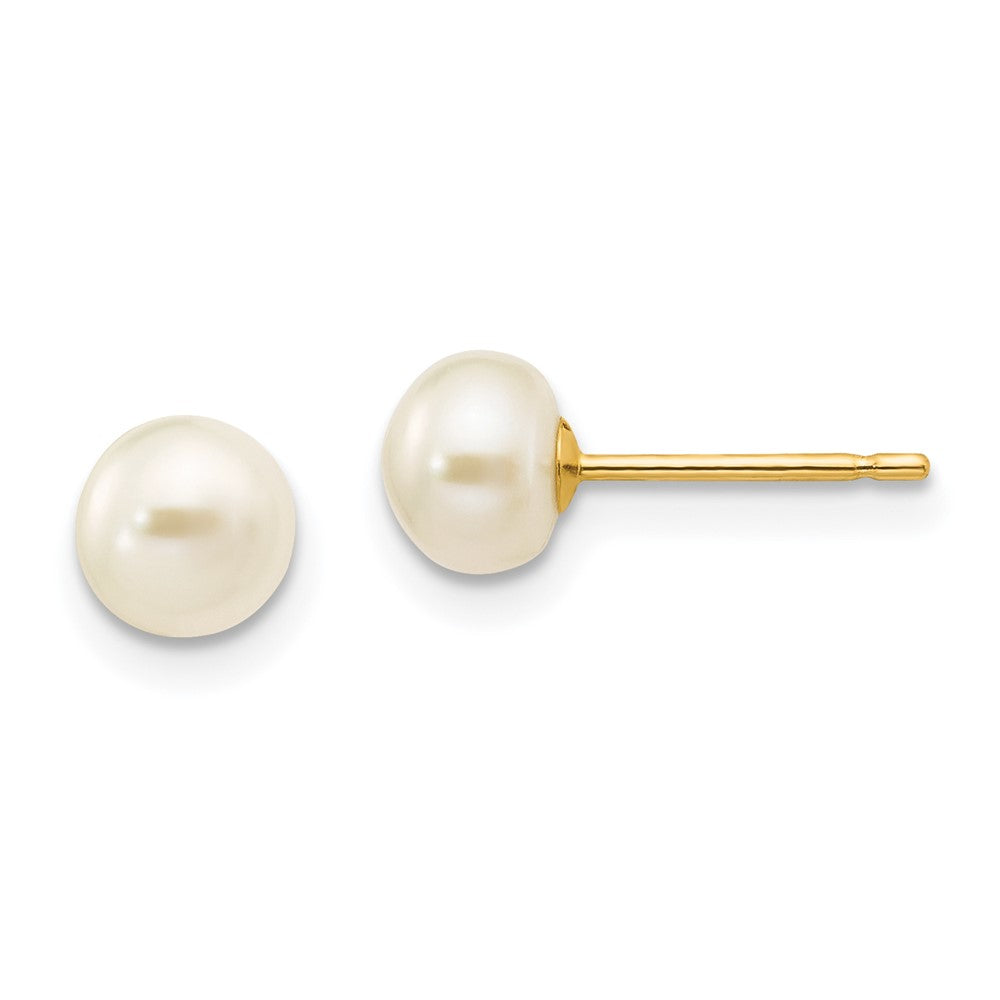 14k 5- White Button Freshwater Cultured Pearl Stud Post Earrings