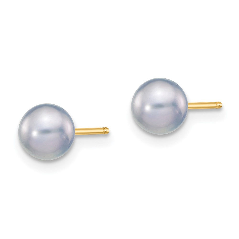 14k 5- Grey Round Freshwater Cultured Pearl Stud Post Earrings