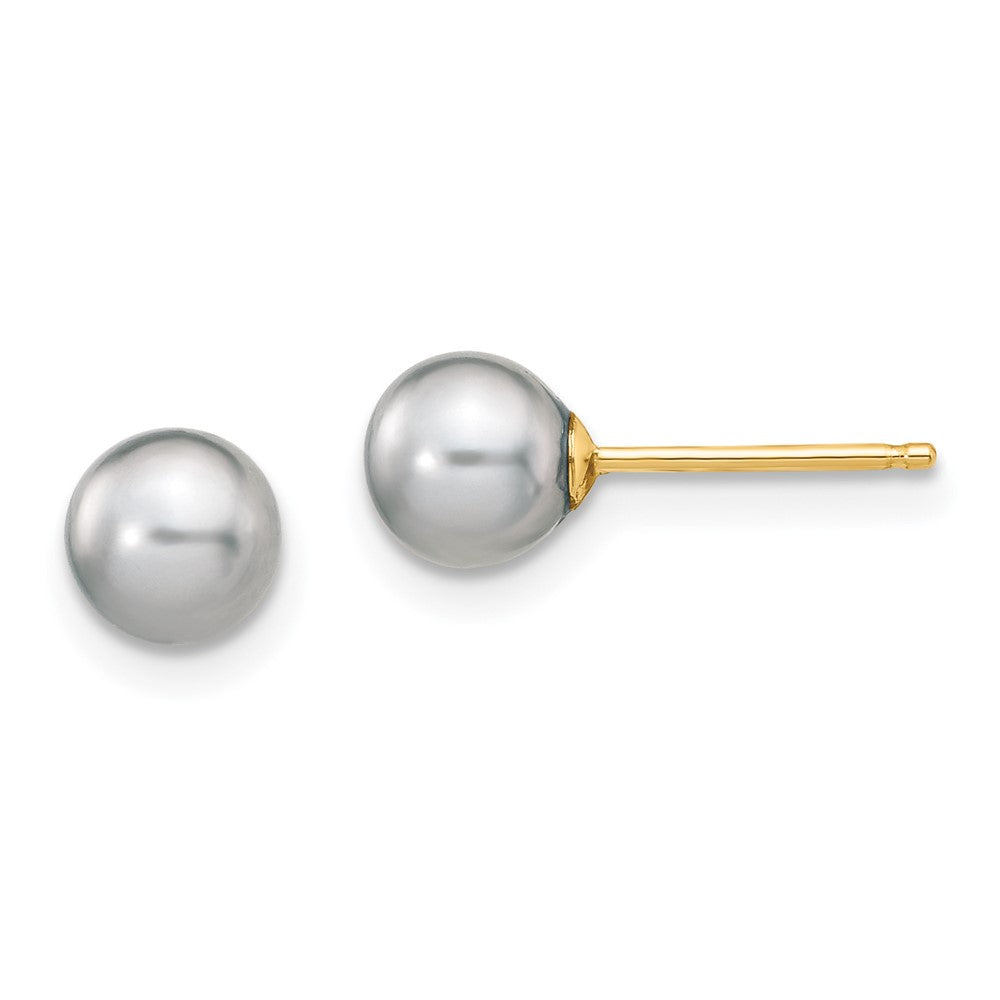 14k 5- Grey Round Freshwater Cultured Pearl Stud Post Earrings
