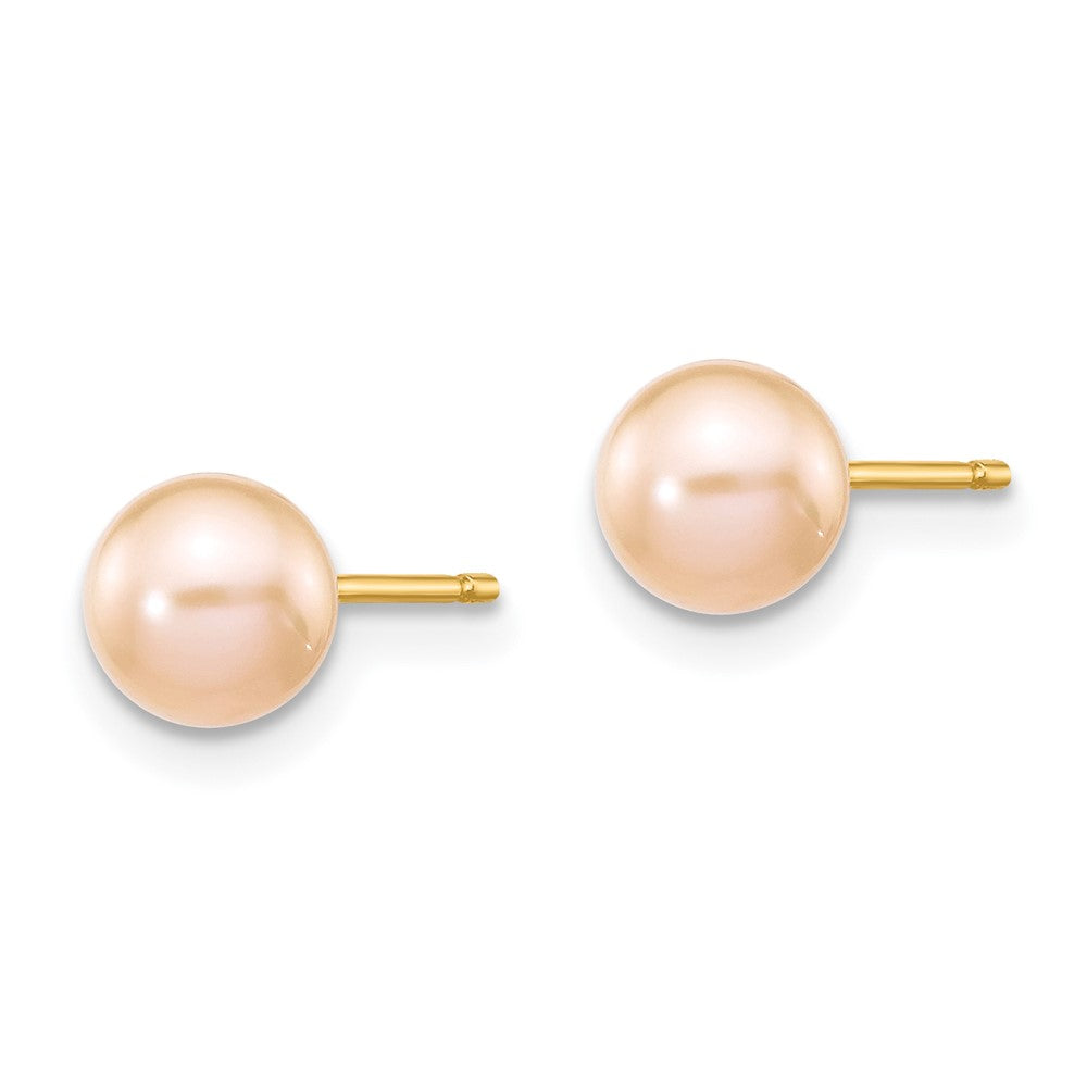 14k 5- Pink Round Freshwater Cultured Pearl Stud Post Earrings
