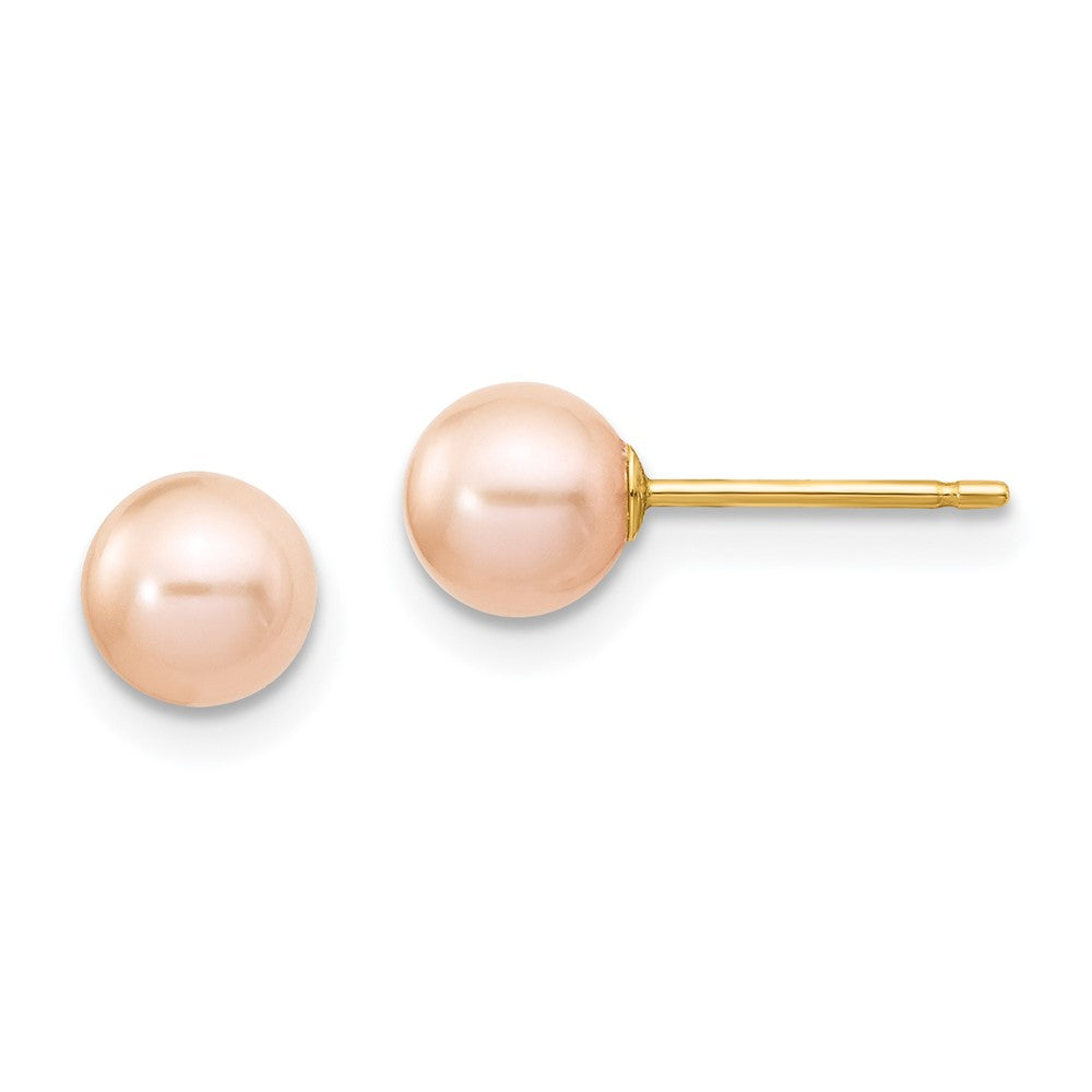 14k 5- Pink Round Freshwater Cultured Pearl Stud Post Earrings