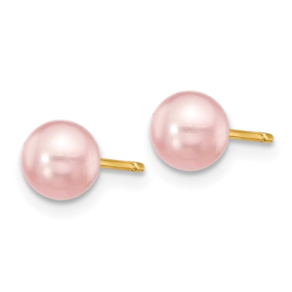 14k 5- Purple Round Freshwater Cultured Pearl Stud Post Earrings