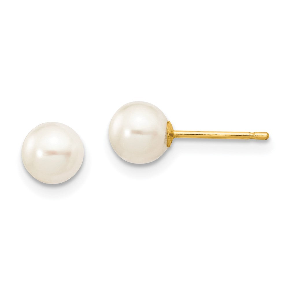 14k 5- White Round Freshwater Cultured Pearl Stud Post Earrings