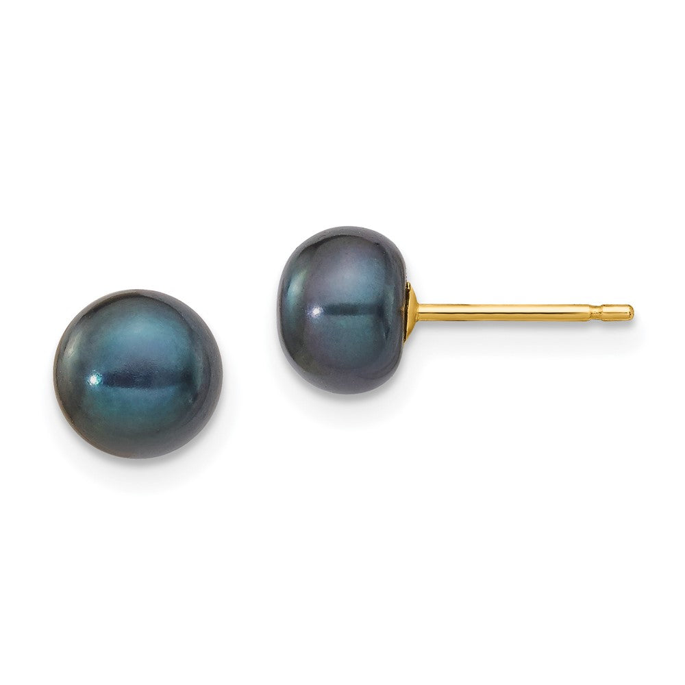 14k 6- Black Button Freshwater Cultured Pearl Stud Post Earrings
