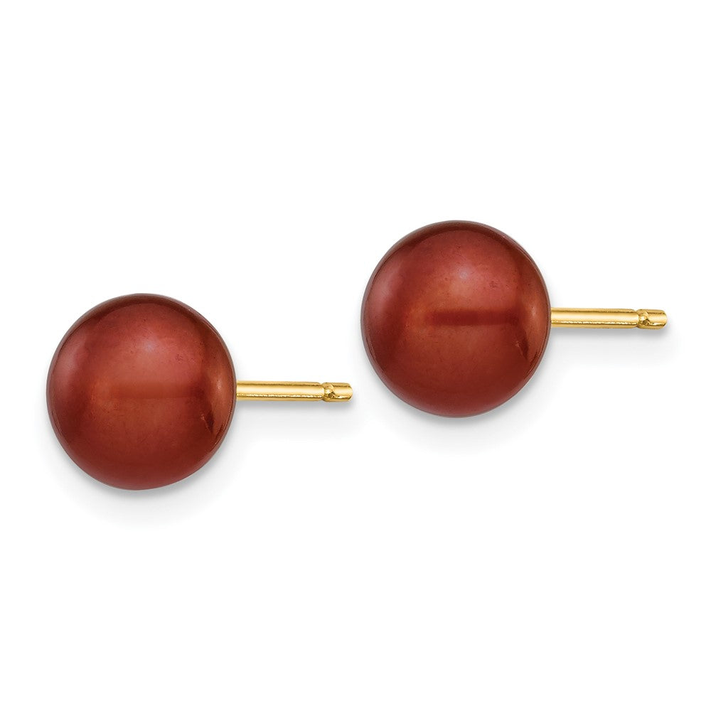14k 6- Brown Button Freshwater Cultured Pearl Stud Post Earrings