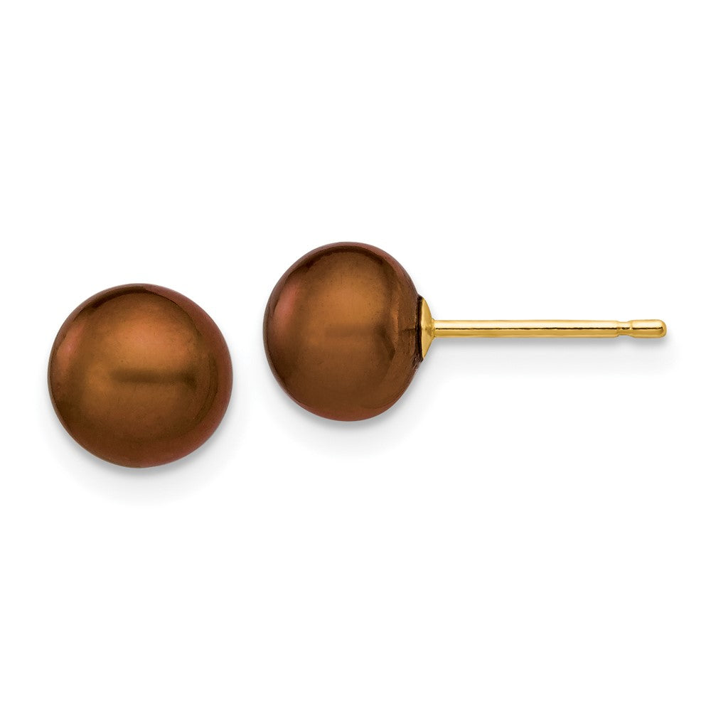 14k 6- Brown Button Freshwater Cultured Pearl Stud Post Earrings