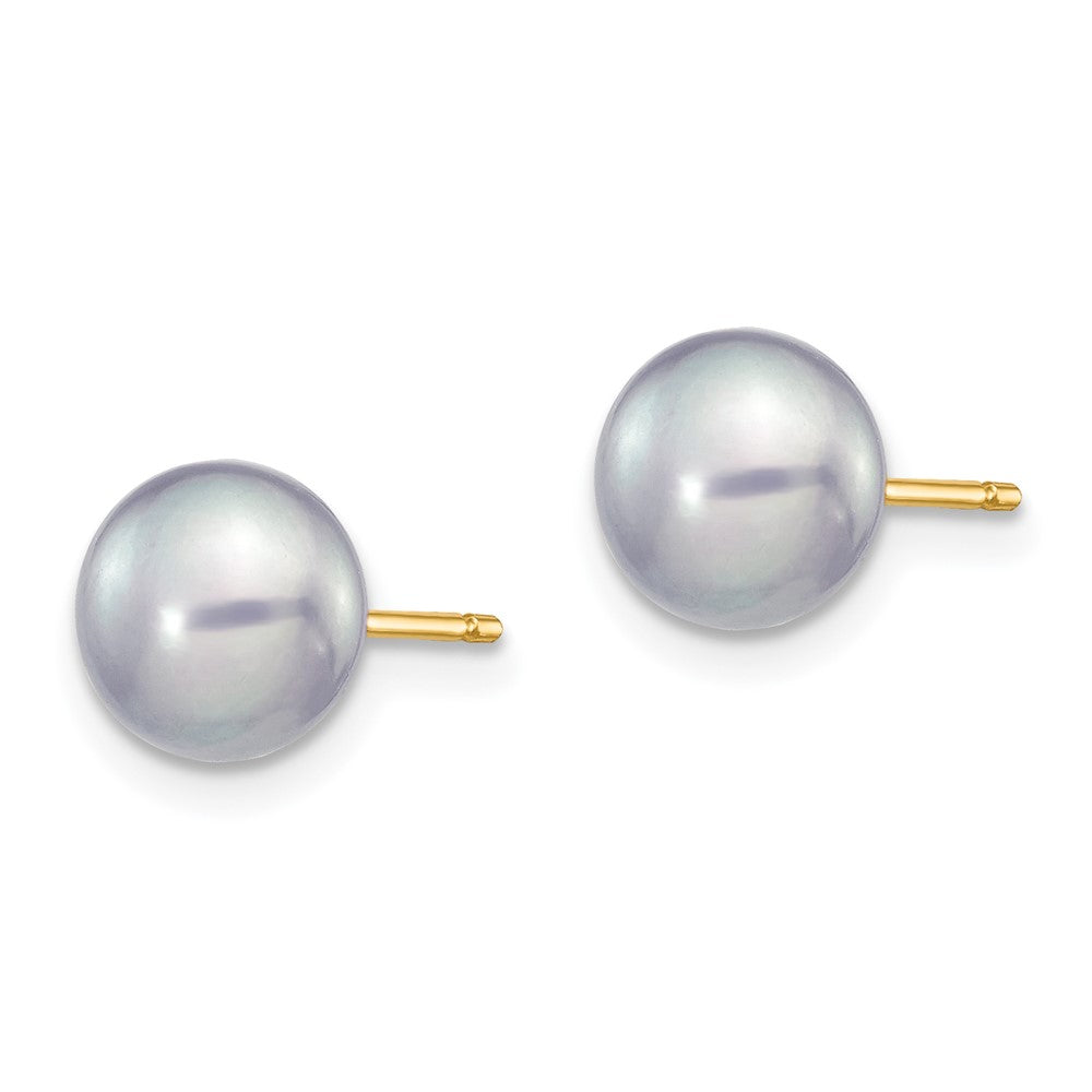 14k 6- Grey Button Freshwater Cultured Pearl Stud Post Earrings