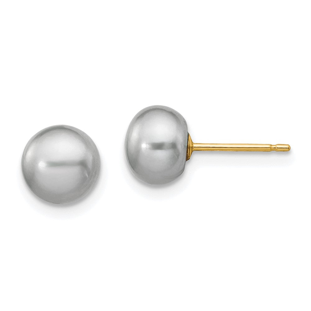 14k 6- Grey Button Freshwater Cultured Pearl Stud Post Earrings