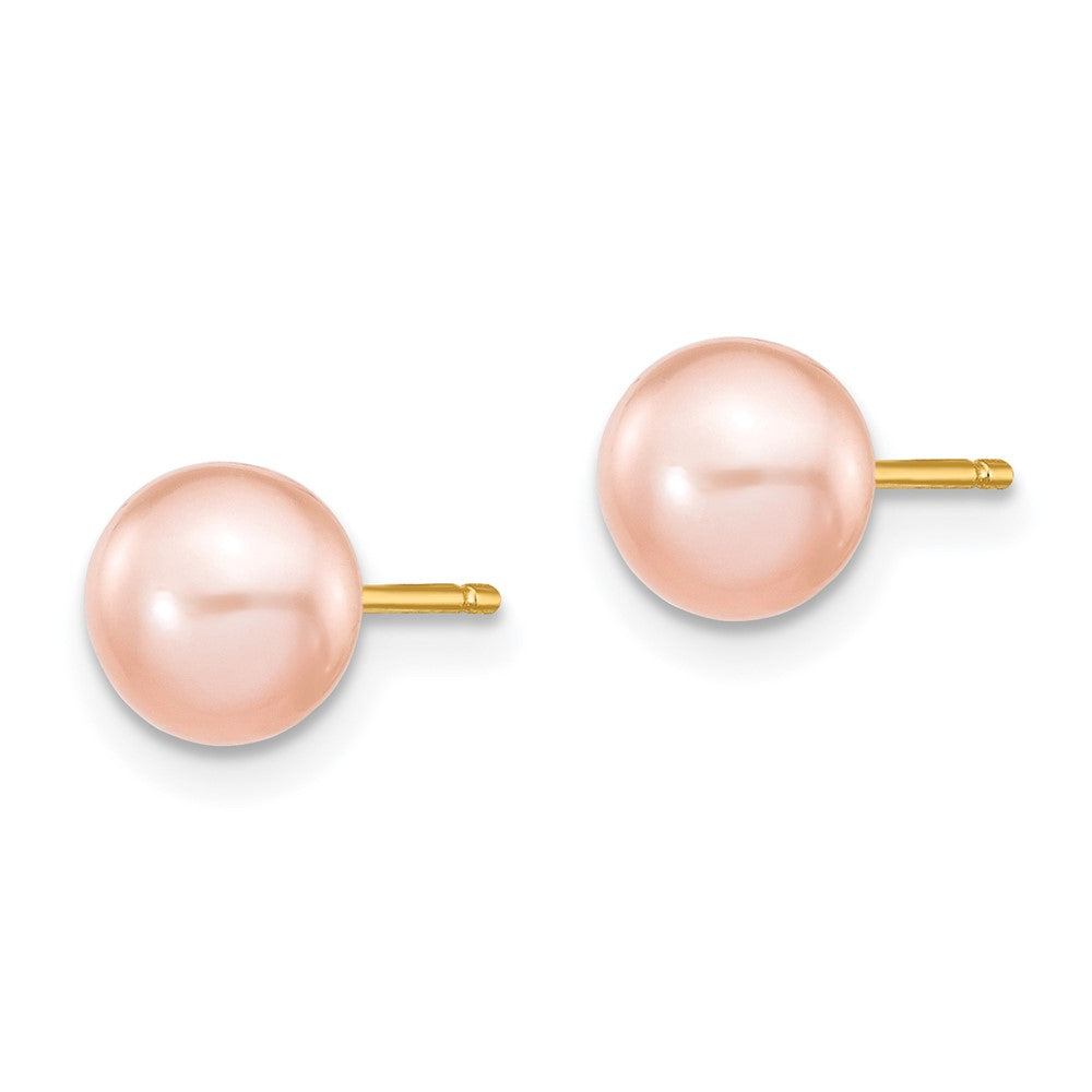 14k 6- Pink Button Freshwater Cultured Pearl Stud Post Earrings