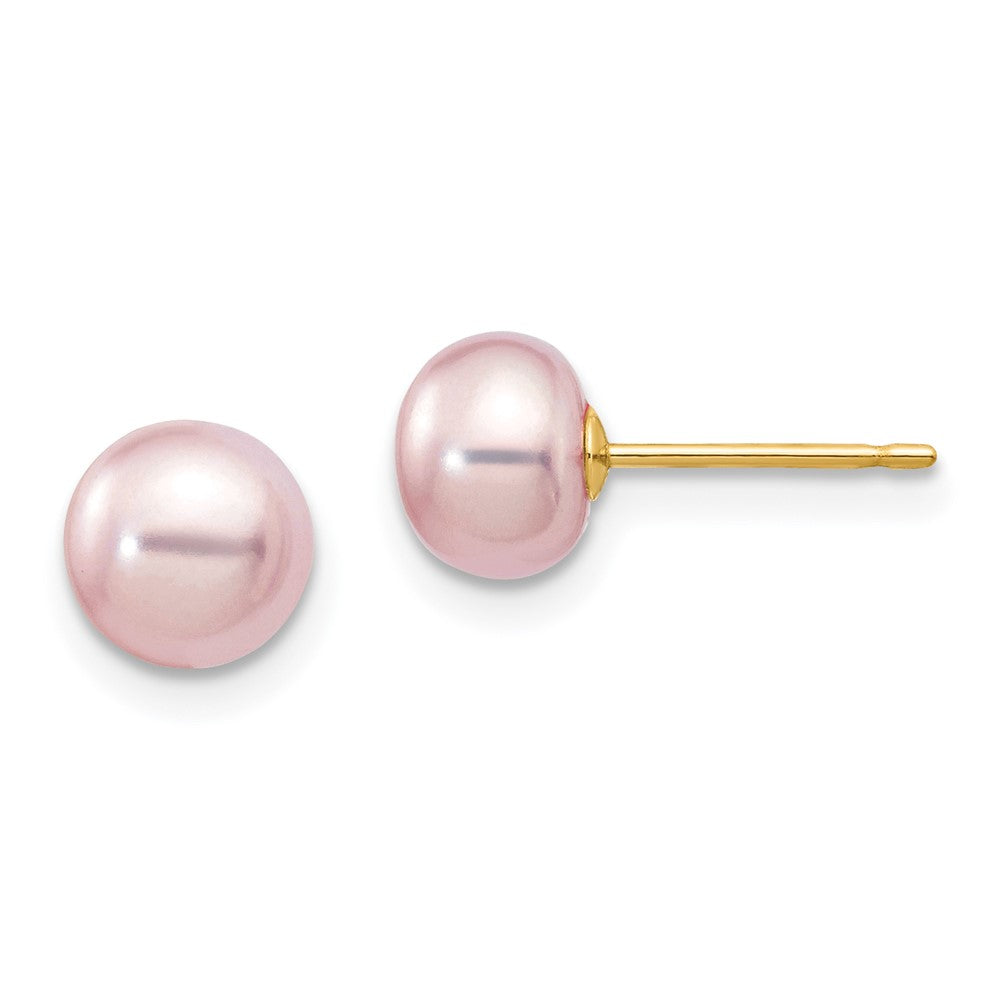 14k 6- Purple Button Freshwater Cultured Pearl Stud Post Earrings