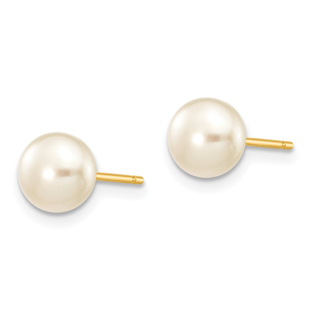 14k 6- White Button Freshwater Cultured Pearl Stud Post Earrings