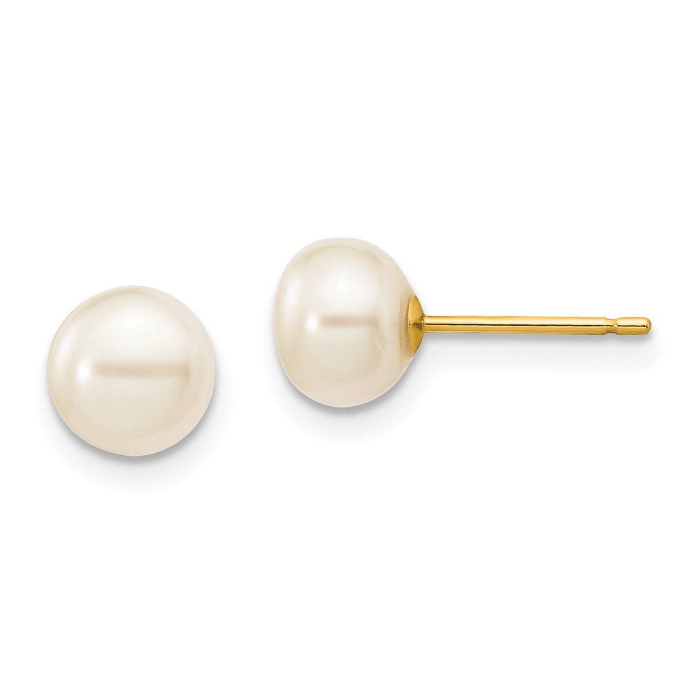 14k 6- White Button Freshwater Cultured Pearl Stud Post Earrings