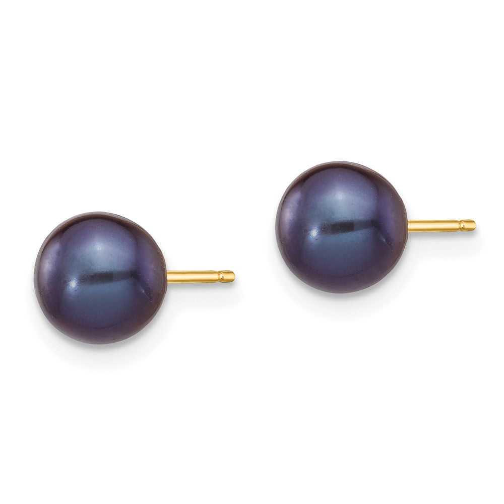 14k 6- Black Round Freshwater Cultured Pearl Stud Post Earrings
