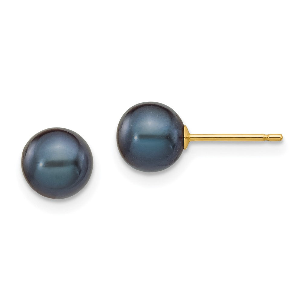 14k 6- Black Round Freshwater Cultured Pearl Stud Post Earrings