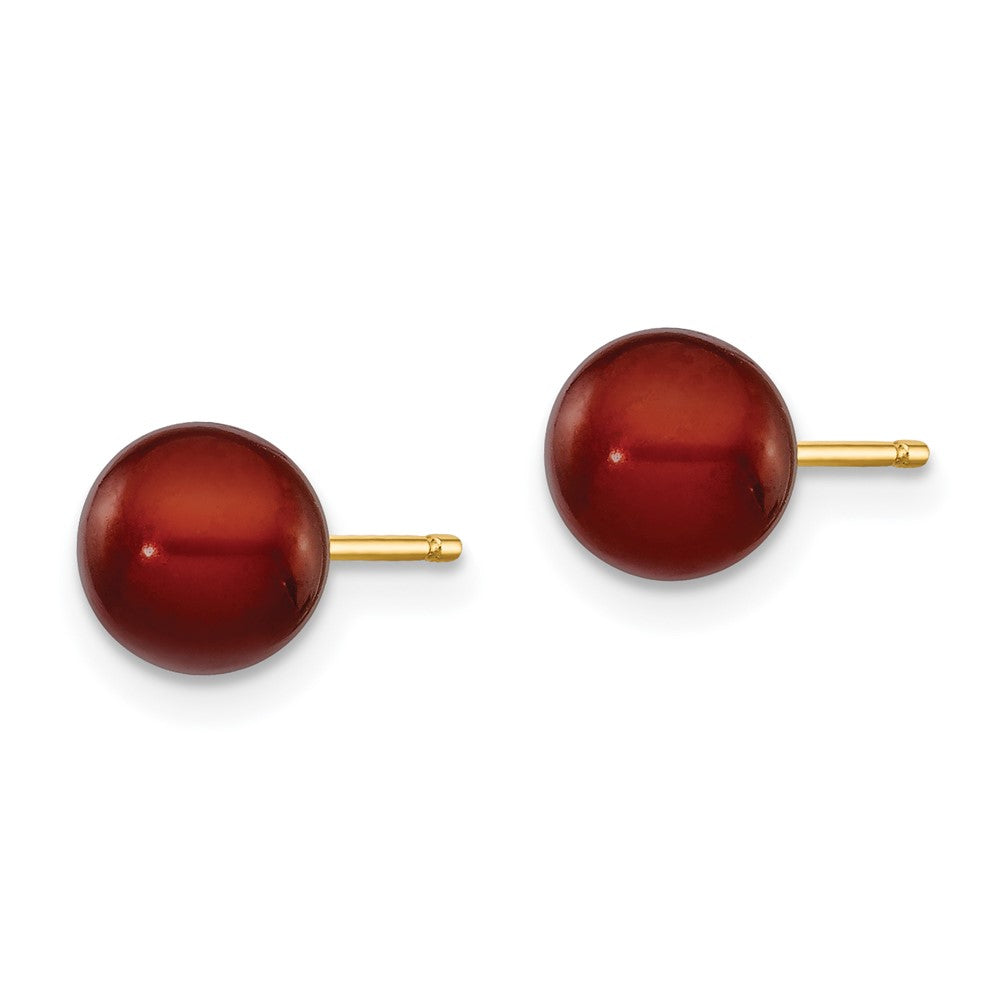 14k 6- Brown Round Freshwater Cultured Pearl Stud Post Earrings