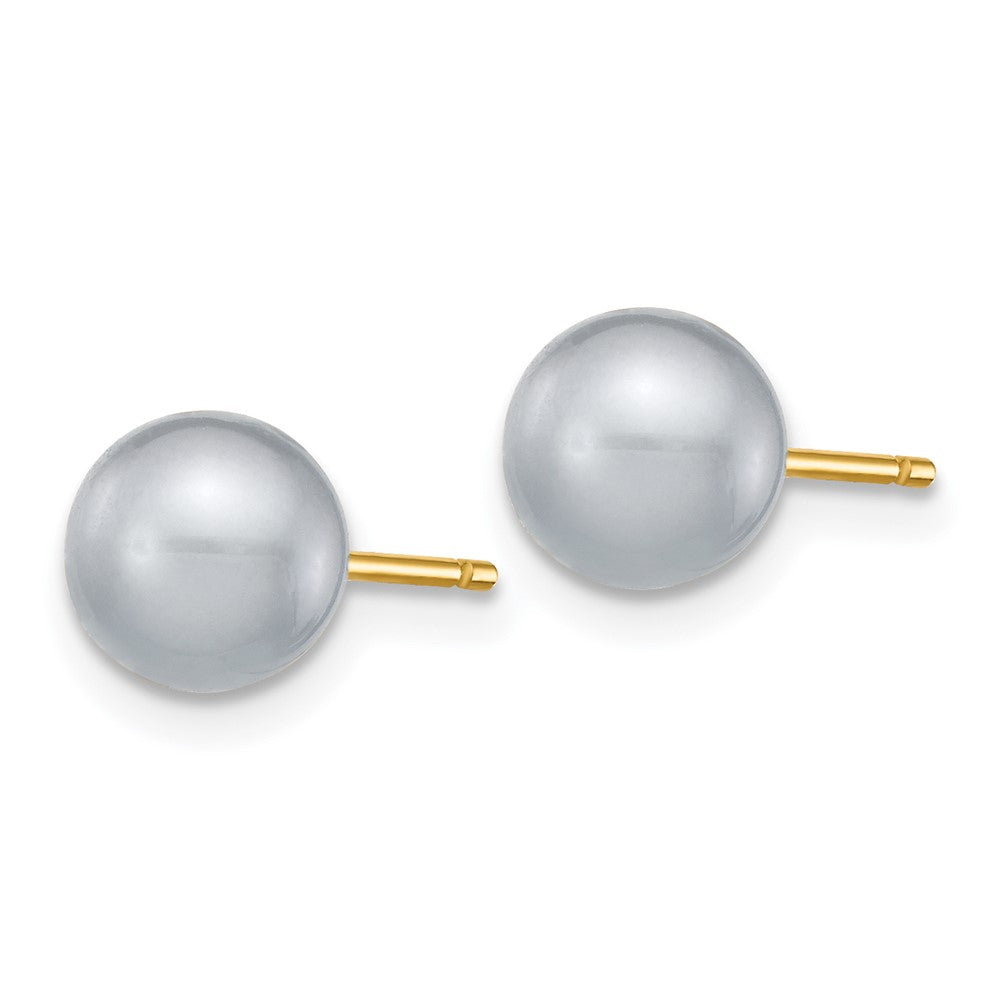 14k 6- Grey Round Freshwater Cultured Pearl Stud Post Earrings