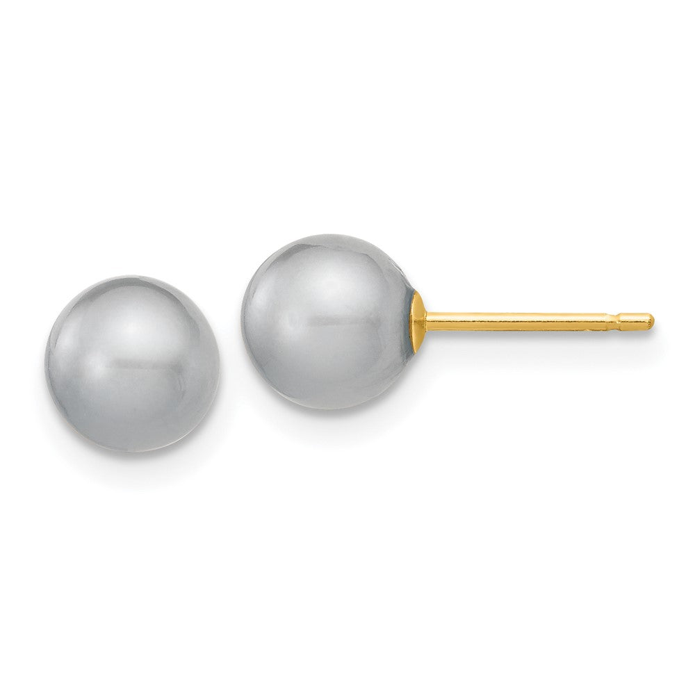 14k 6- Grey Round Freshwater Cultured Pearl Stud Post Earrings
