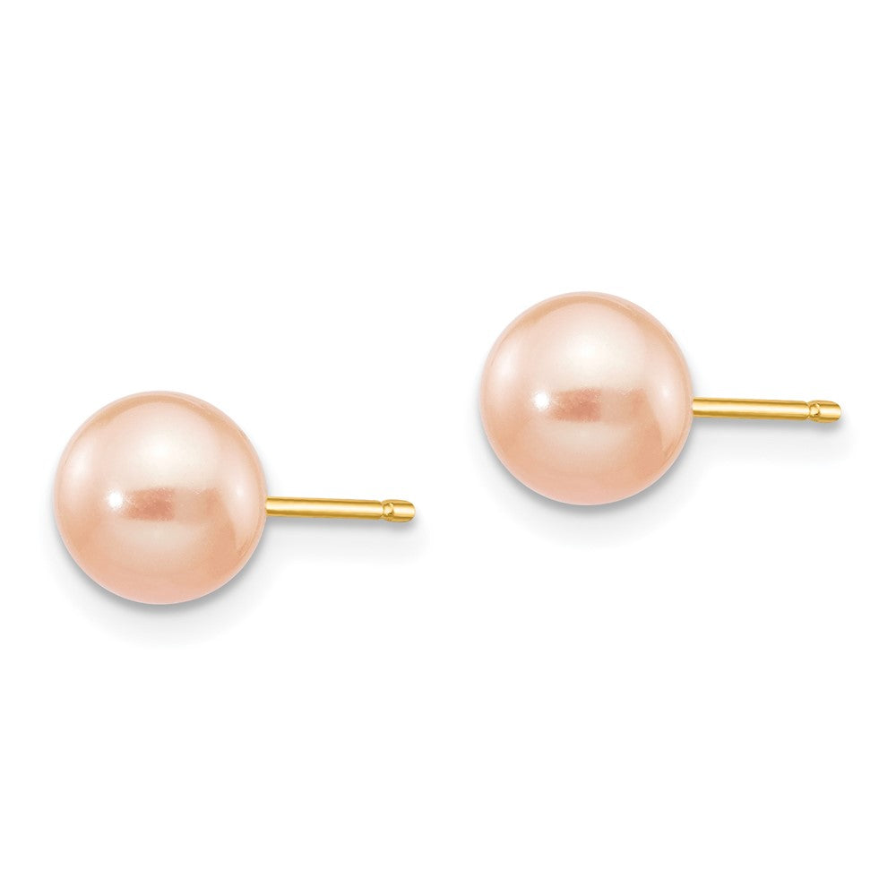 14k 6- Pink Round Freshwater Cultured Pearl Stud Post Earrings