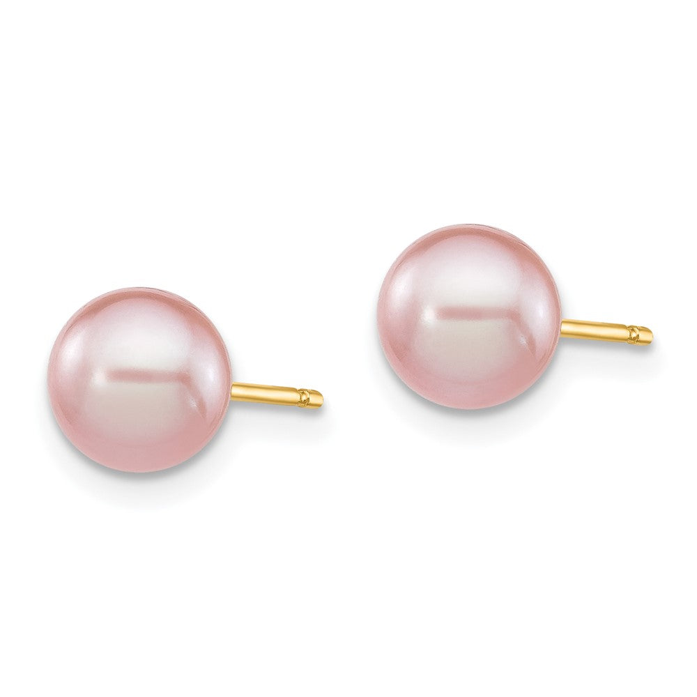 14k 6- Purple Round Freshwater Cultured Pearl Stud Post Earrings