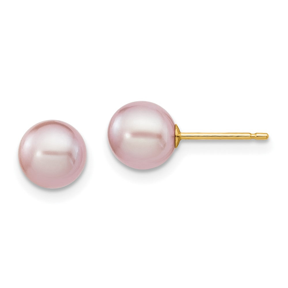 14k 6- Purple Round Freshwater Cultured Pearl Stud Post Earrings