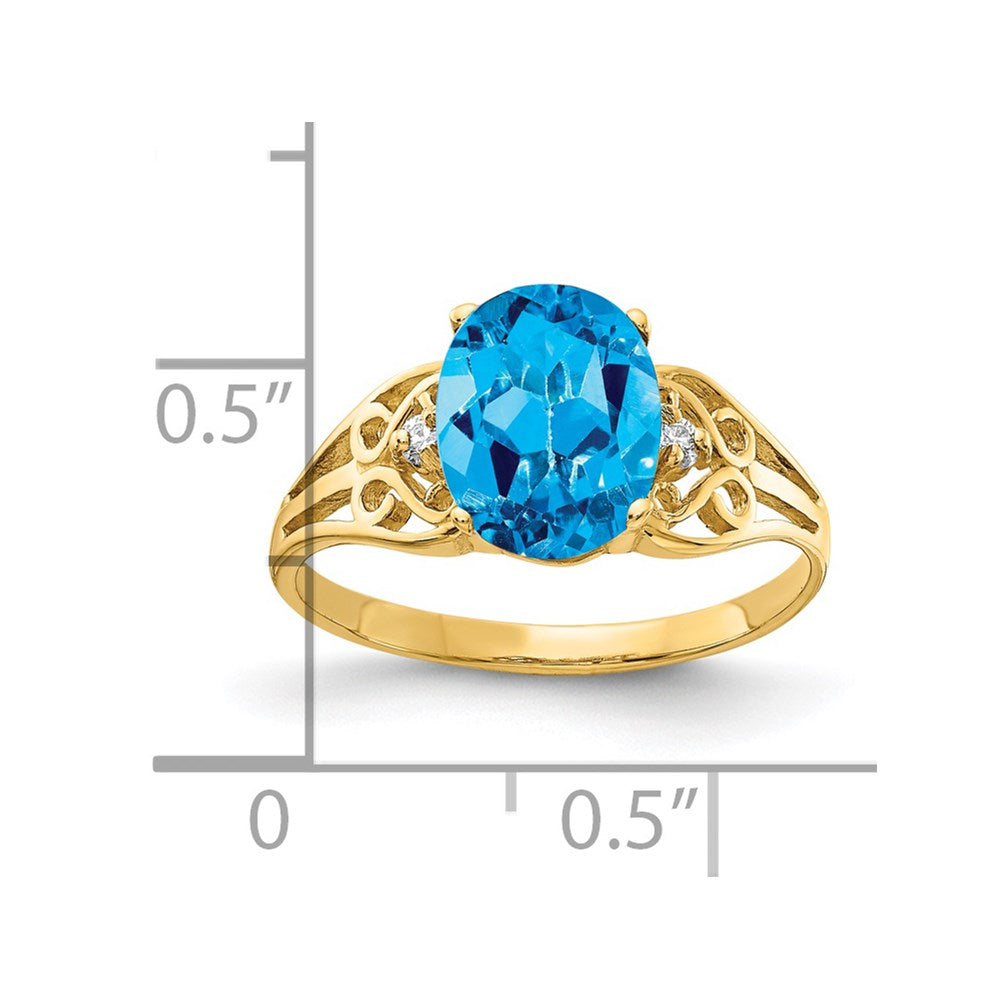 14k 9x Oval Blue Topaz and VS Diamond Filigree Ring