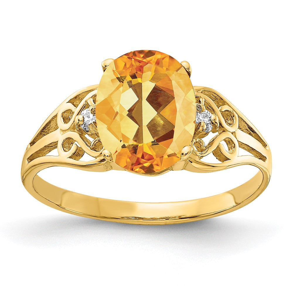 14k 9x Oval Citrine and AA Diamond Ring