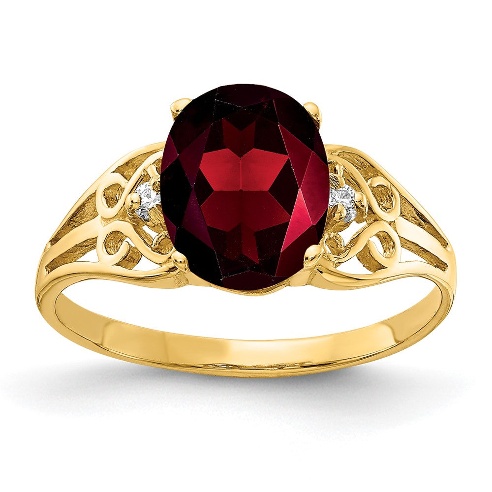 14k 9x Oval Garnet A Diamond ring