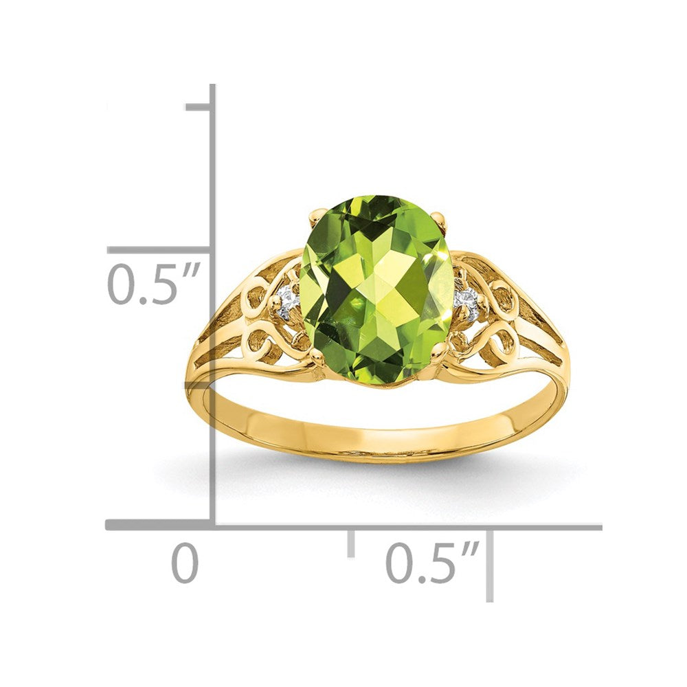 14k 9x Oval Peridot and AAA Diamond Filigree Ring