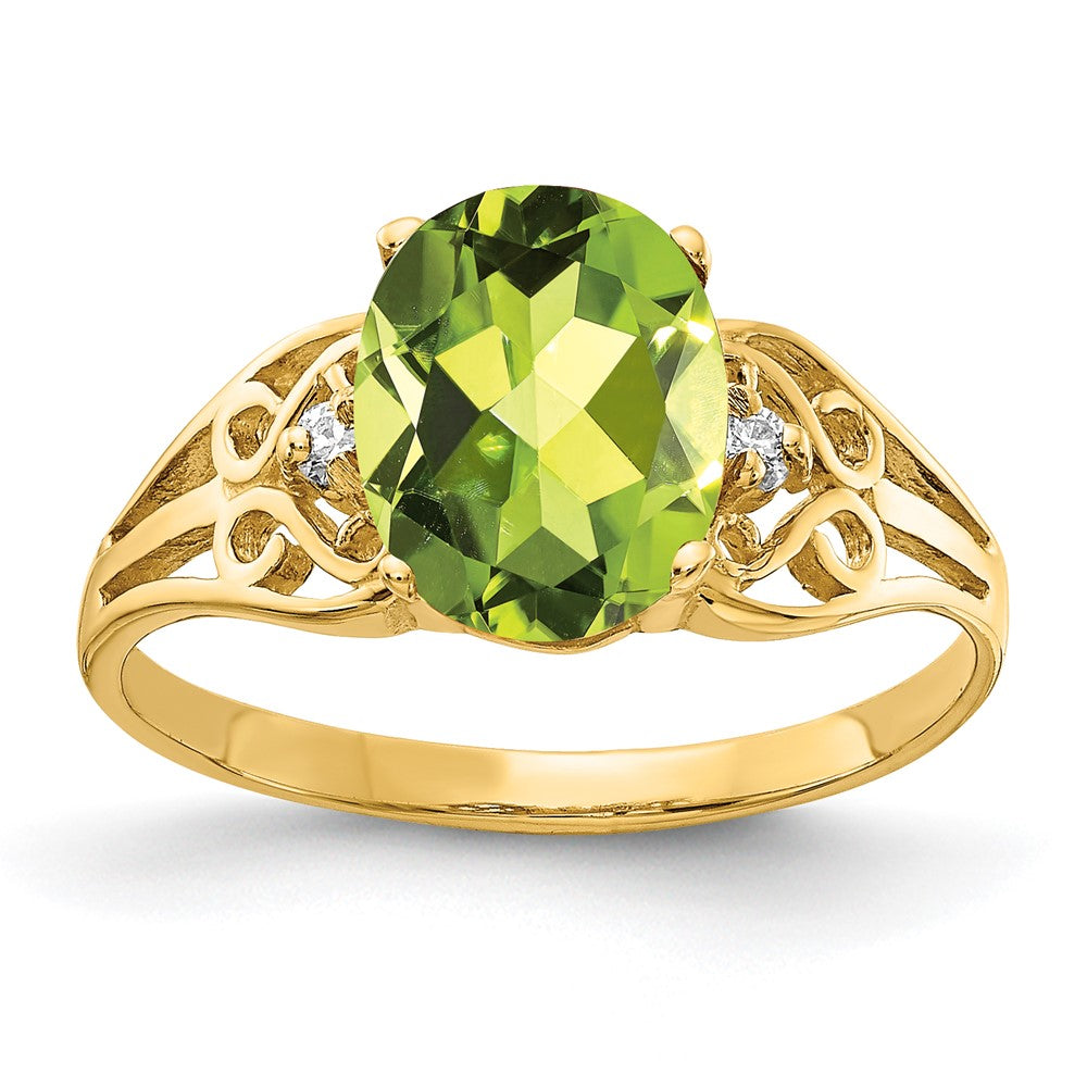 14k 9x Oval Peridot A Diamond ring